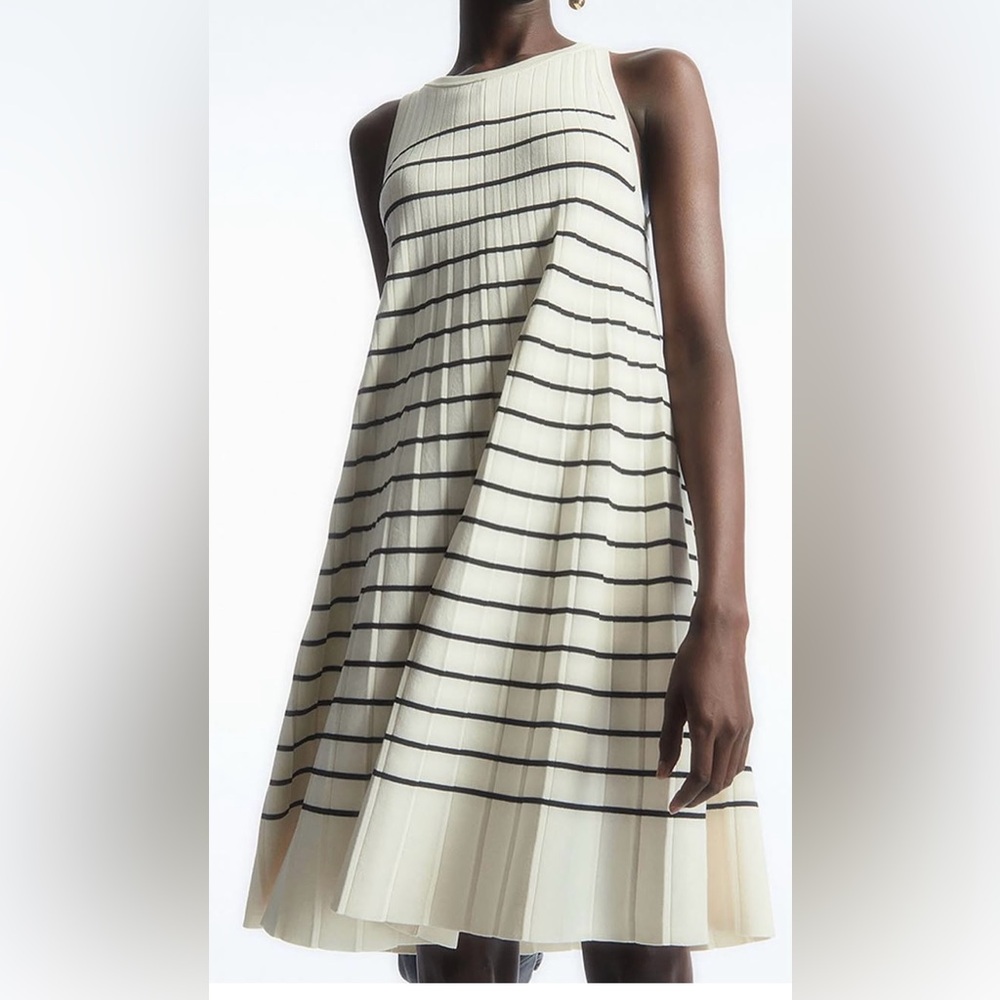 COS Cream Ribbed Sweater tank dress with stripe pattern in size medium